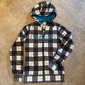 Burton Black Dry Ride White Plaid Hooded Blue Fleece Lined Zip Up Jacket Size XS